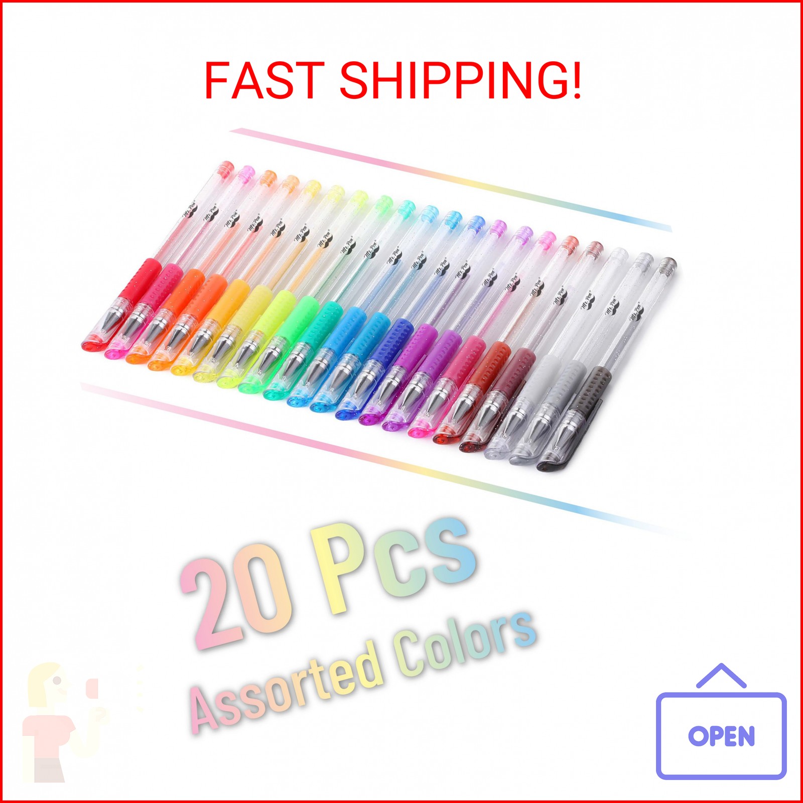 Mr. Pen- Glitter Gel Pens, 20 Colors, Glitter Pens Fine Bullet Tip, Gel Marker f