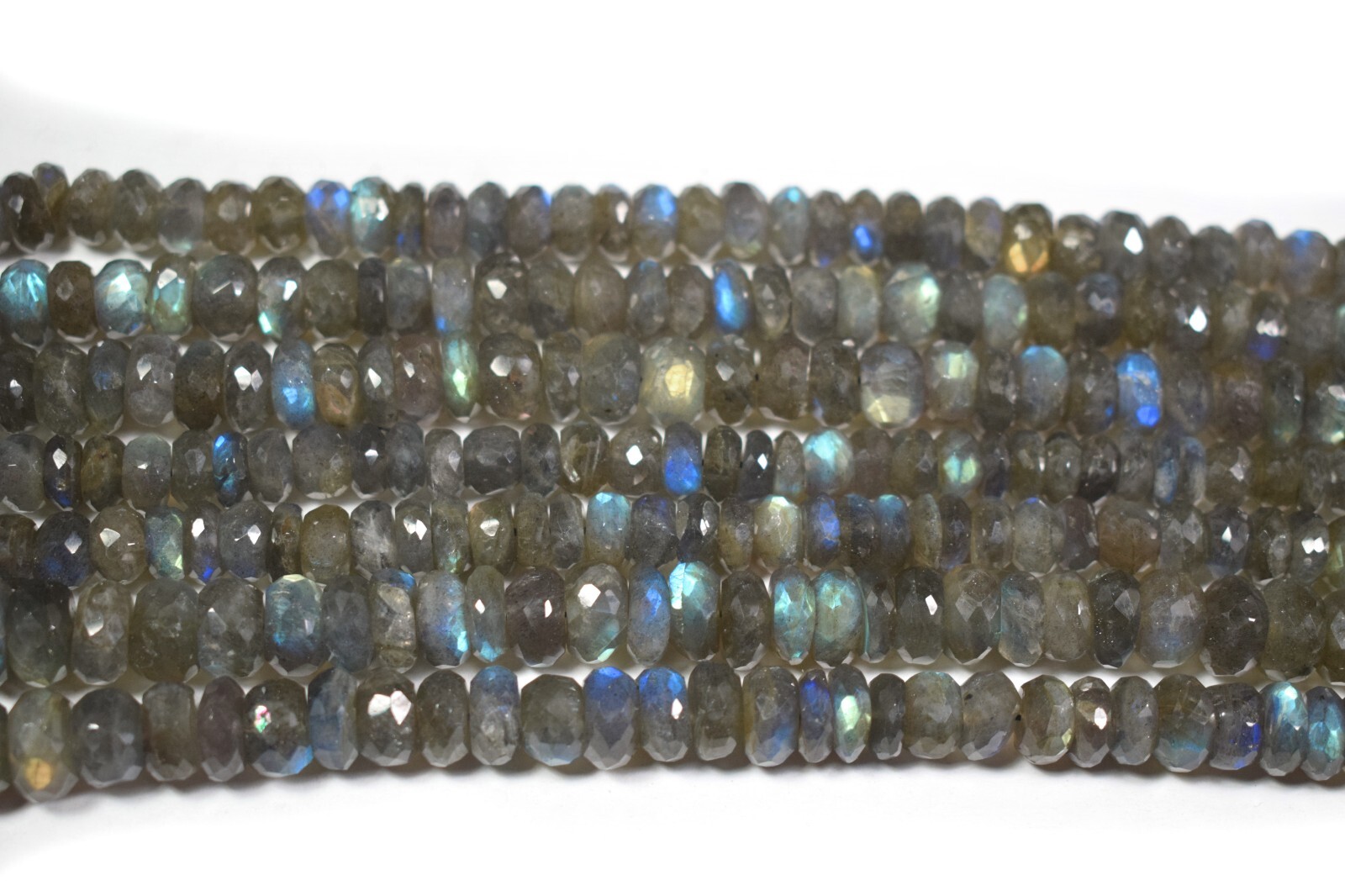 Natural Fully Blue Flashy Labradorite Faceted Rondelle 8-9MM Gemstone Beads 8″