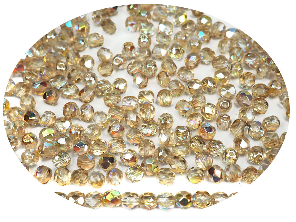 Czech Glass Fire Polished Round Beads, Crystal Lemon Rainbow 3mm, 4mm, 6mm