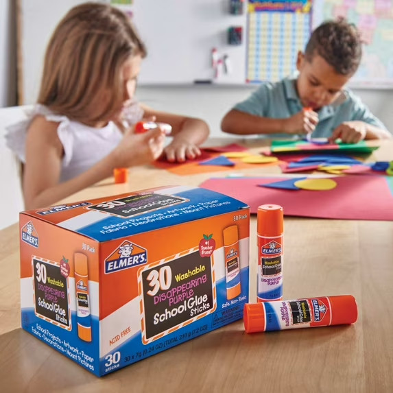 Elmer’s Disappearing Purple School Glue Sticks, Washable,7 Gram,30 Count(2 pack)