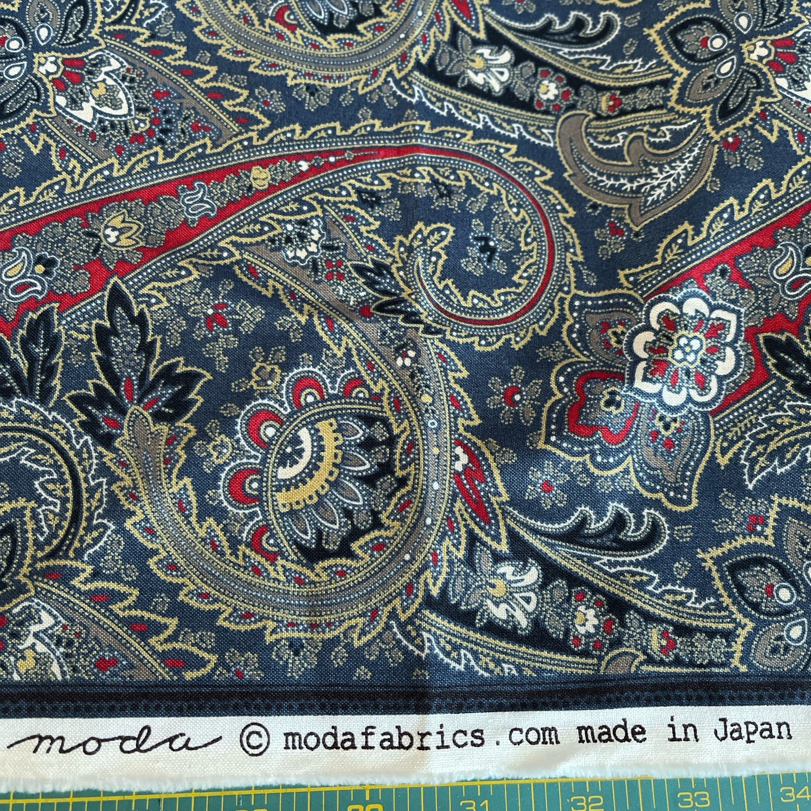 Roue Indienne Navy Blue Red Tan Floral Paisley French General BTY