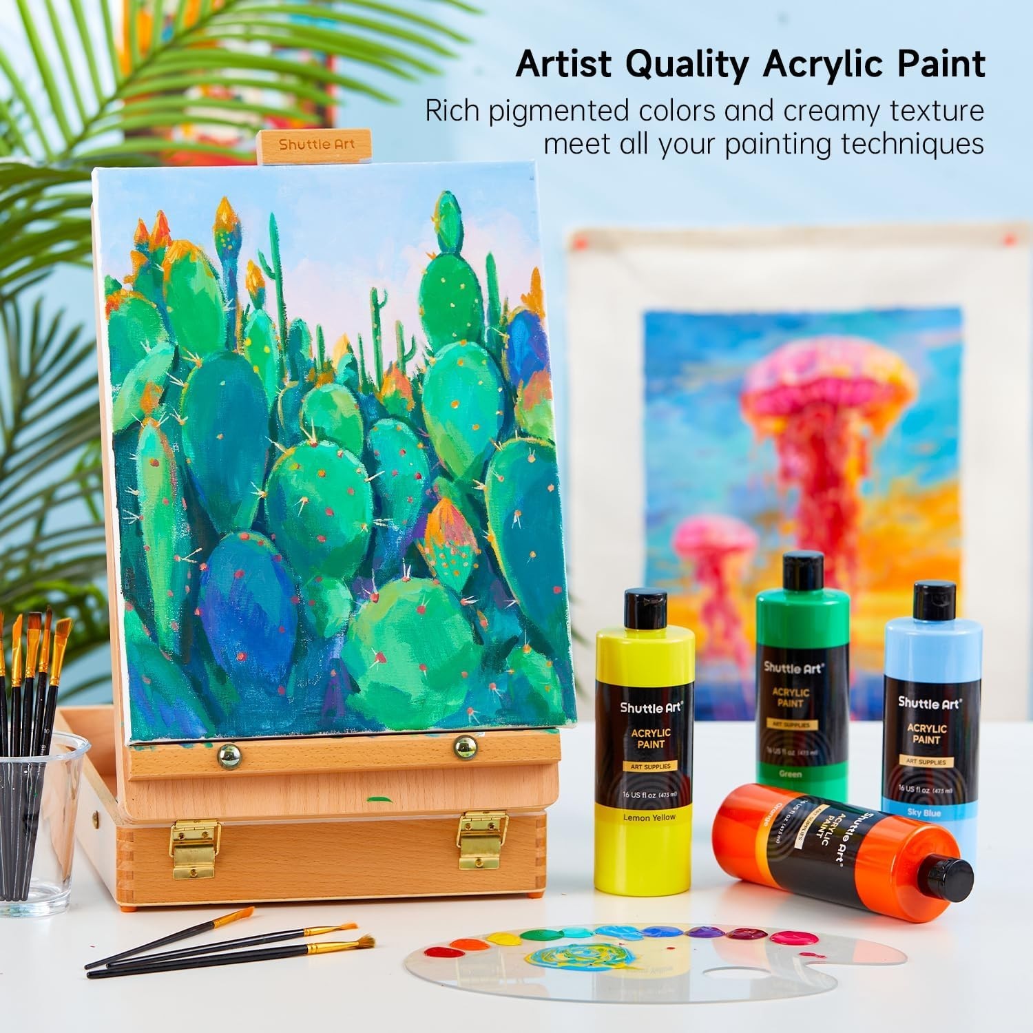 Shuttle Art Acrylic Paint Set 15 Colors 16oz Large Bottles High Viscosity Rich P