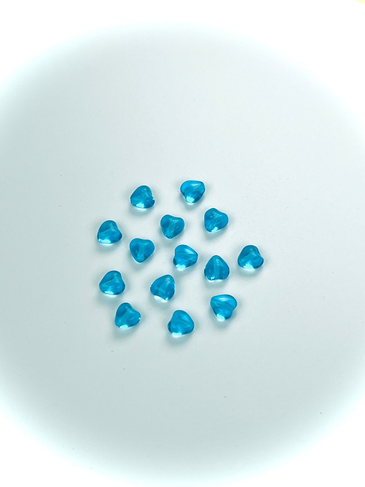 Czech glass Heart Beads 6mm Medium Aqua blue Pressed Beads 50pc J072