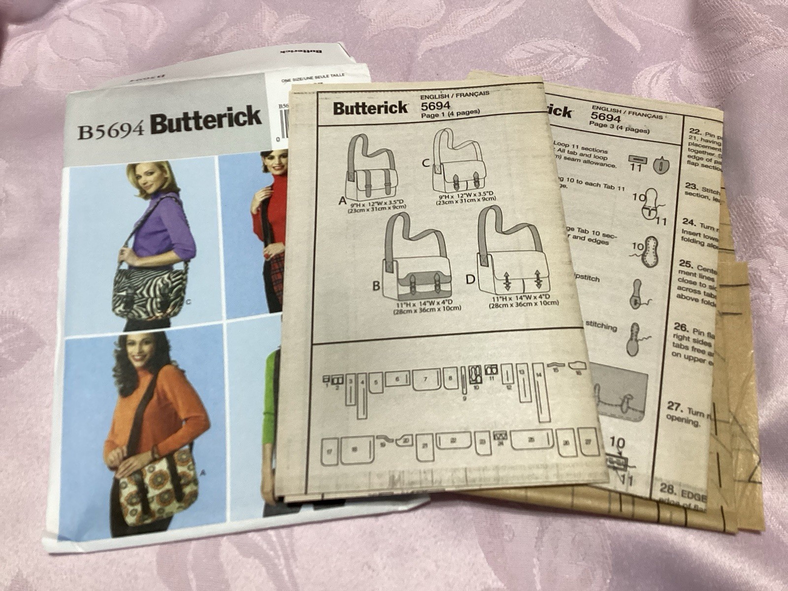 Butterick B5694 Messenger Bag Purse Sewing Pattern Unisex Adult -4 Sizes