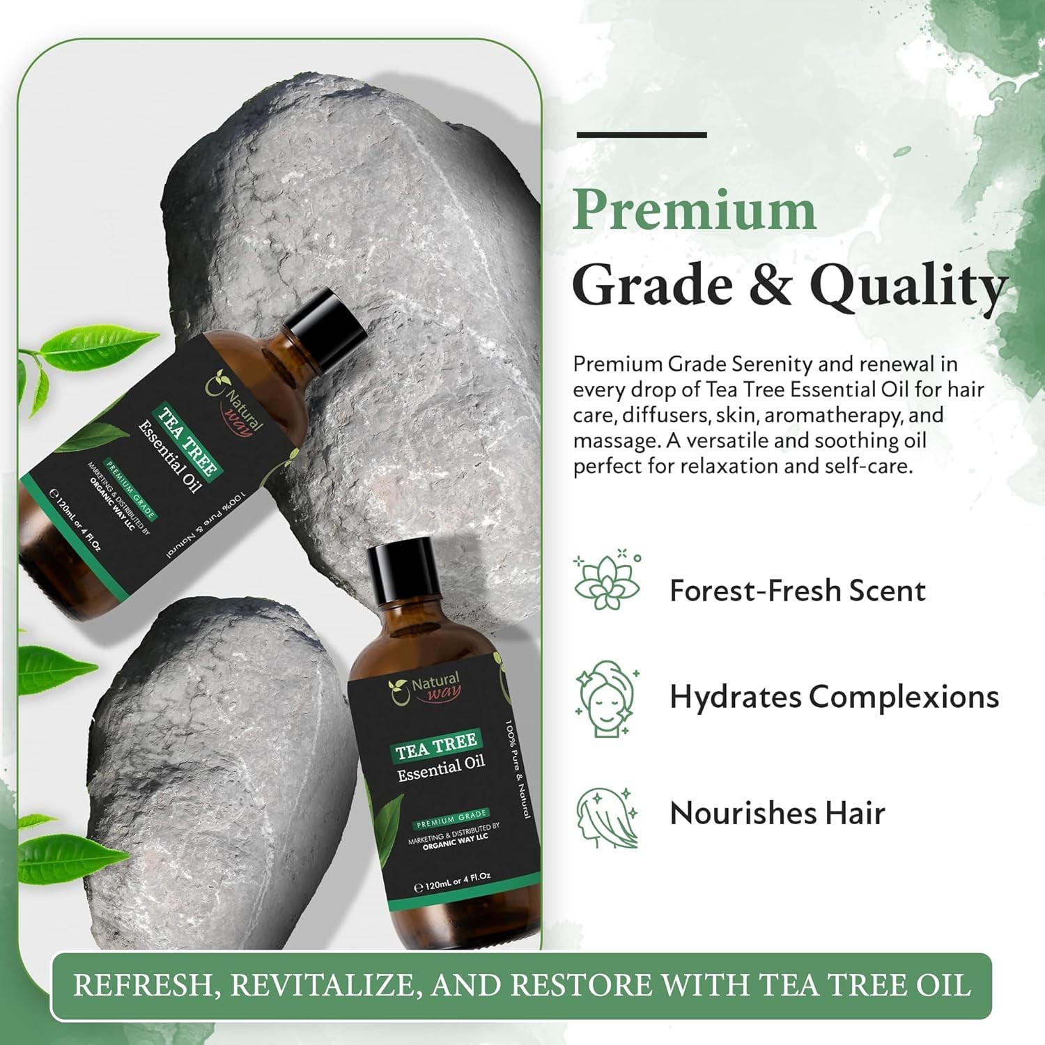 Tea Tree Essential Oil | Premium Grade Essential Massage Oils 4 Fl Oz (120 ml)