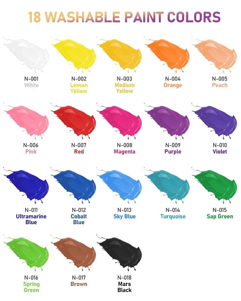 Nicpro 18 Colors Large Washable Paint Set for Kid 8.4oz,250 ml, Acrylic Bulk
