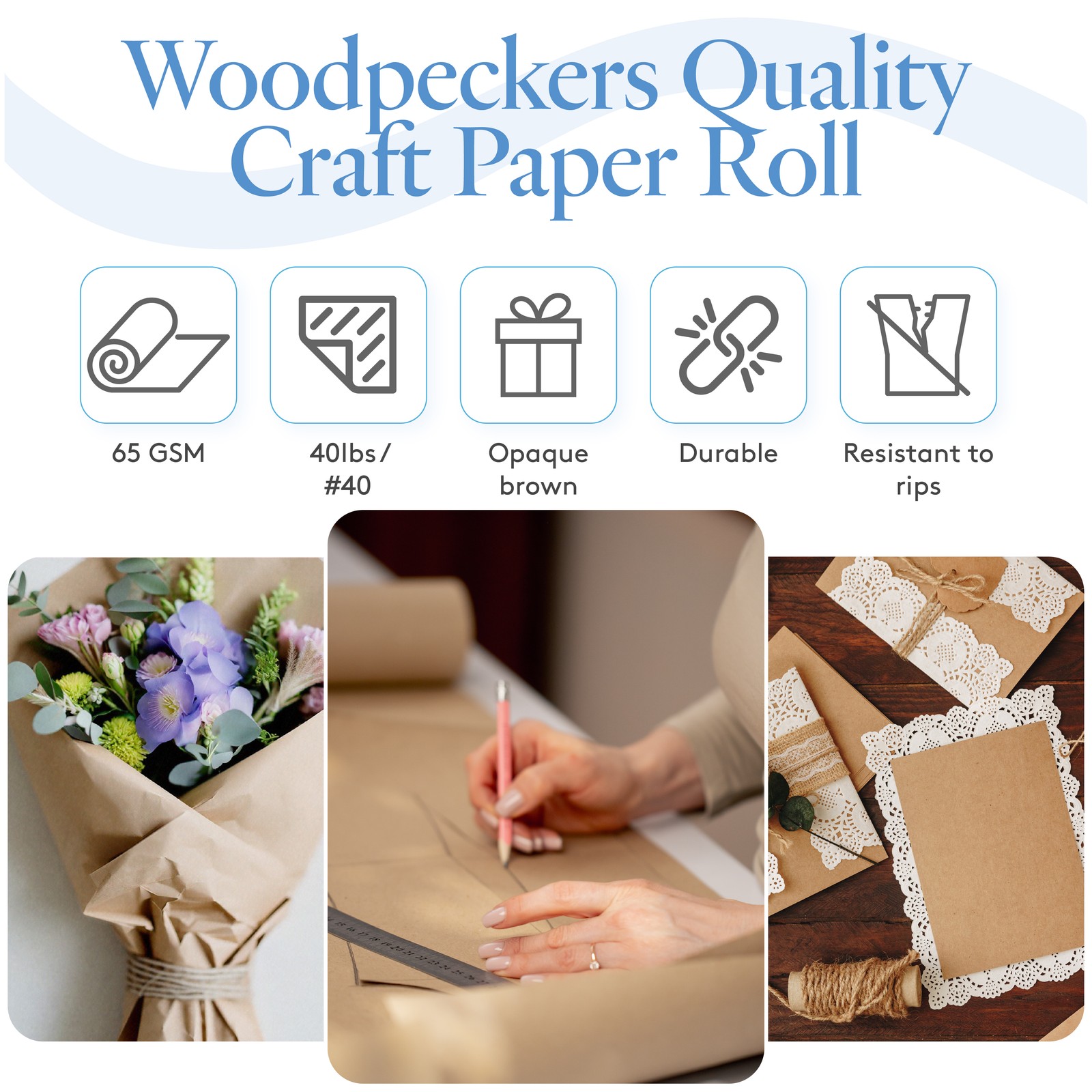 Jumbo Brown Craft Paper Roll 30” Wide, 1200” Long, for Gift Wrap| Woodpeckers