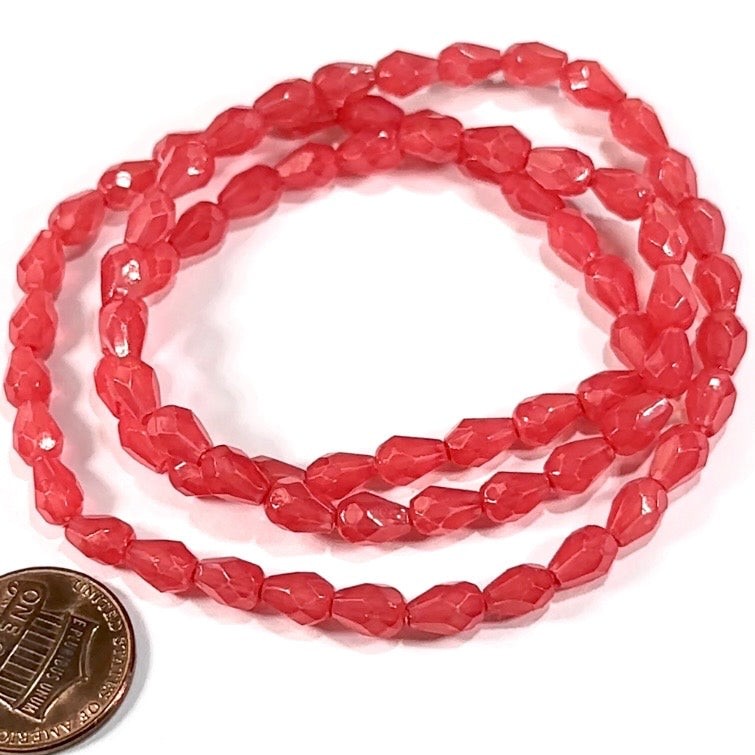 Czech Glass Pear Shaped Fire Polished Beads 7x5mm Red Opal Lcq Tear Drops, 75pcs