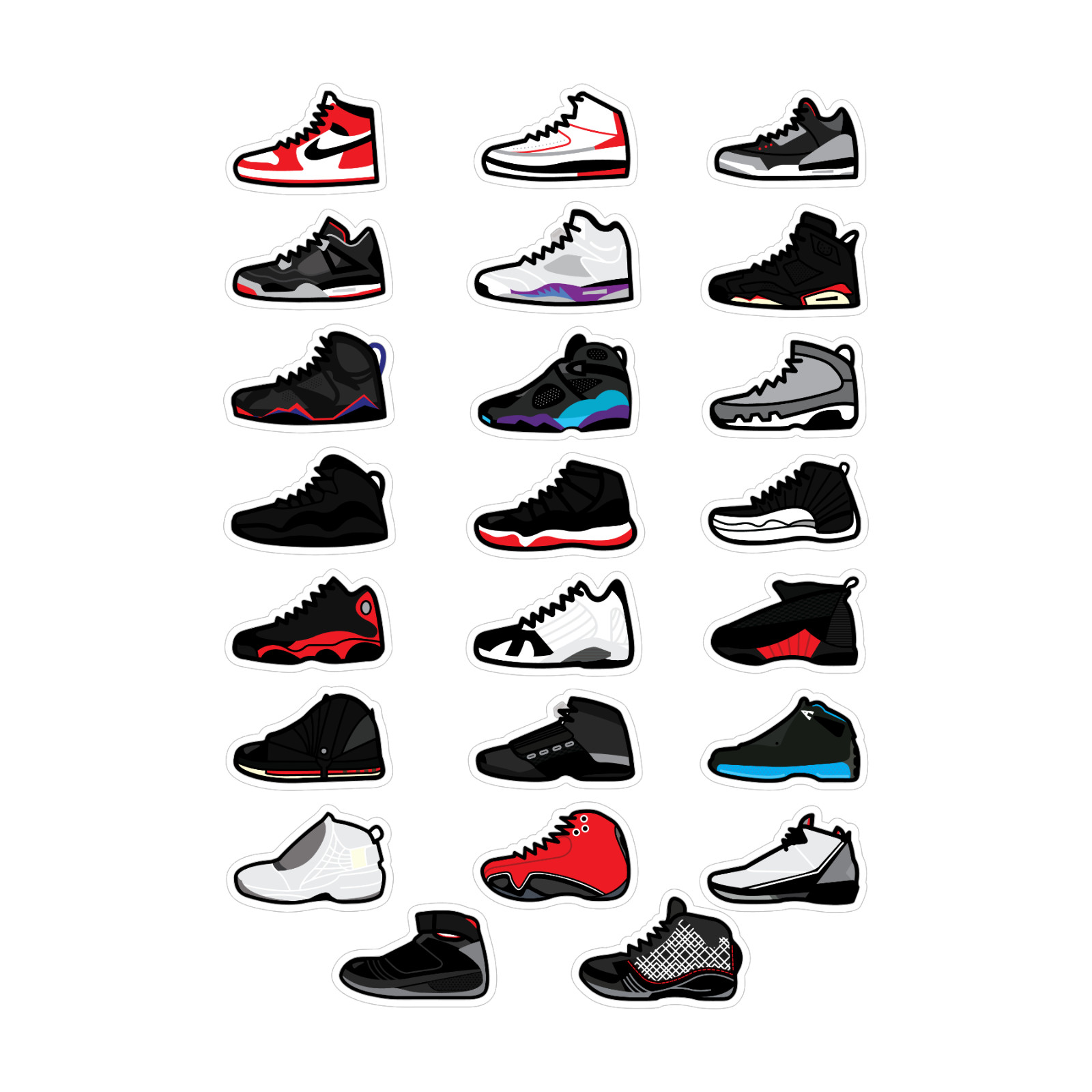 Air Jordan Retro Sneakers Sneakerhead Collection Glossy Waterproof Stickers 1.5″