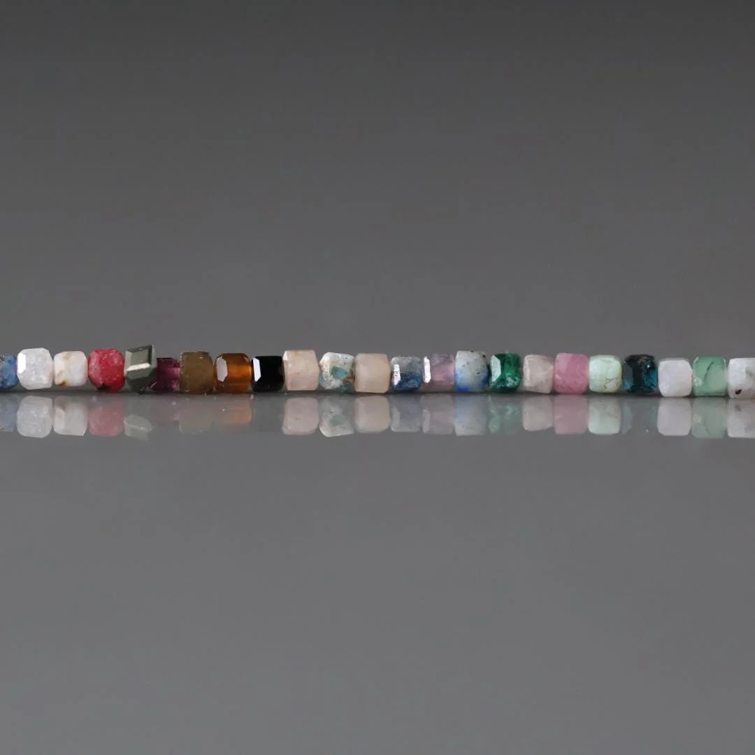 Colorful Multi Gemstone Cube Beads 1.8mm 15″ – Tiny Natural Gemstone