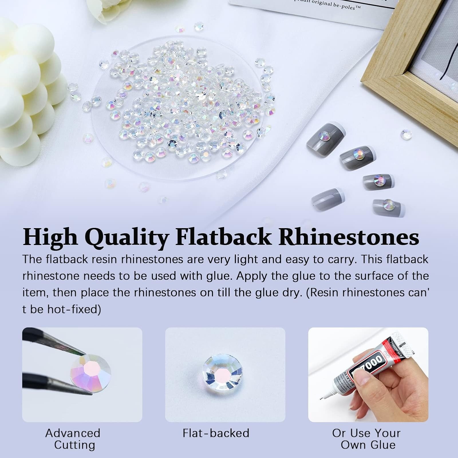 3000PCS Flatback Rhinestones for Craft Decoration, 2mm-6mm, Clear AB
