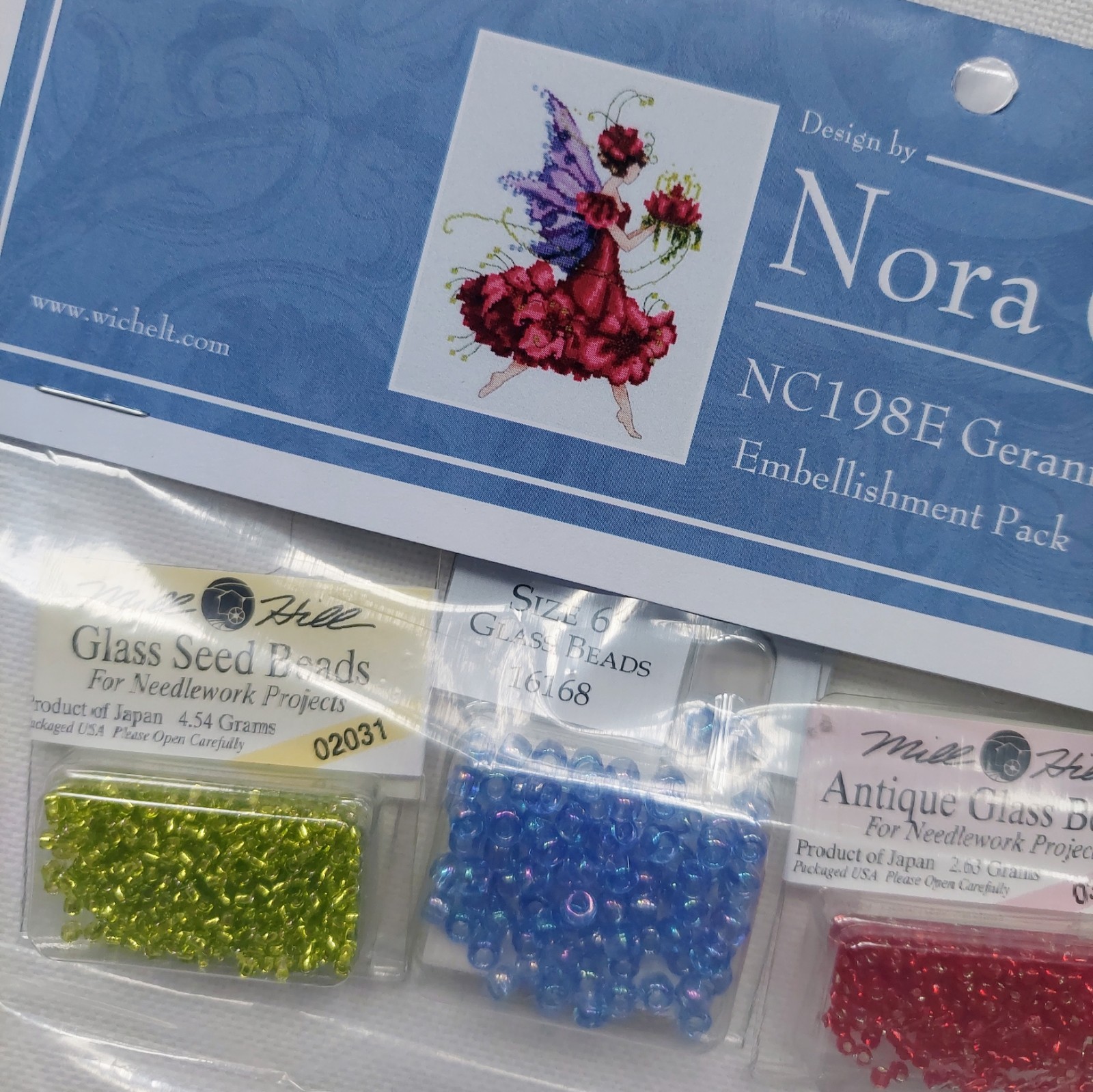 Nora Corbett Geranium Beaded Cross Stitch Pattern and Mill Hill Beads NC198