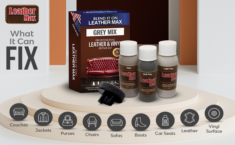 Leather Max Grey Mix Vinyl and Leather Repair Kit – for Your Furniture Ect