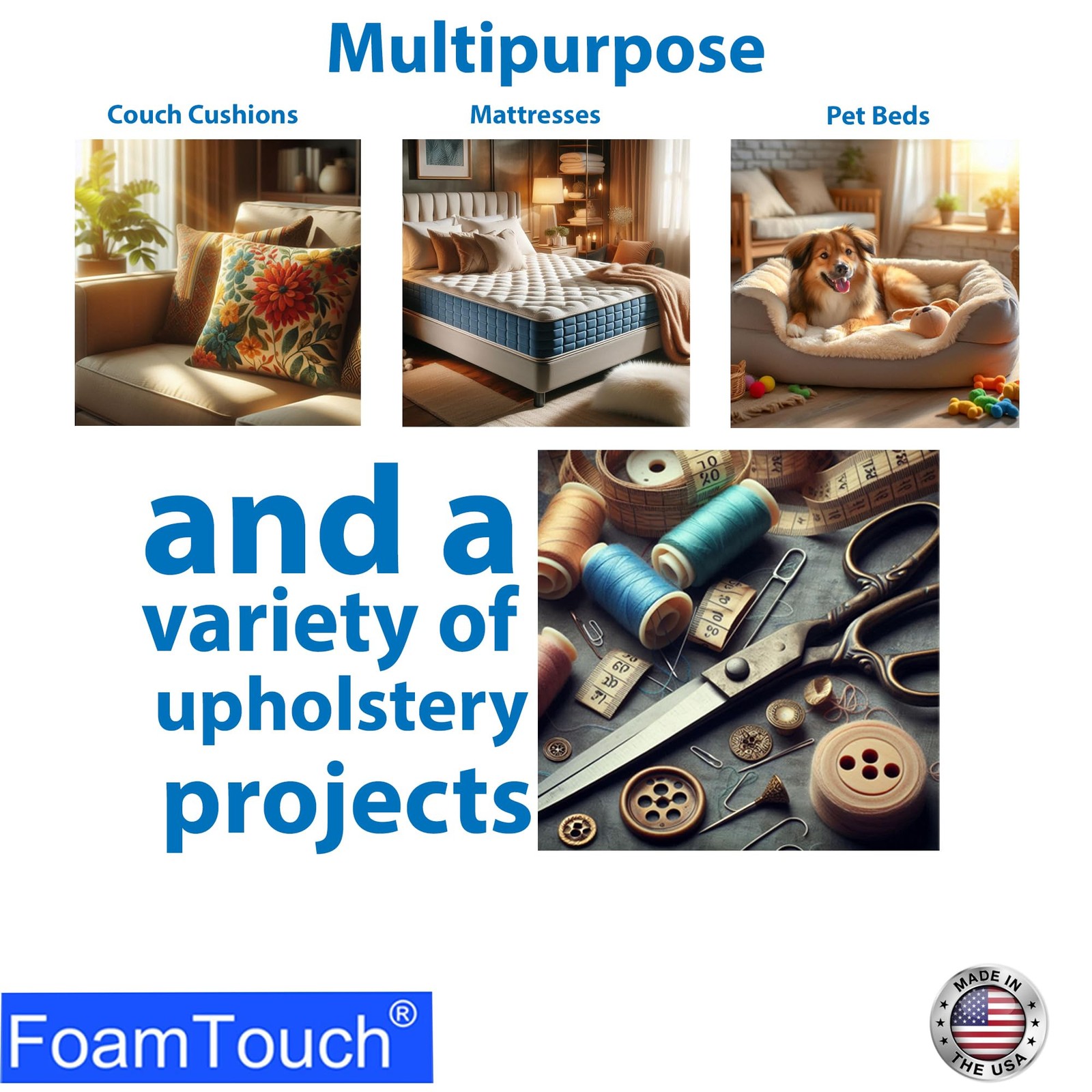 FoamTouch Upholstery Foam Cushion High Density, 5″ H X 24″ W X 24″ L, White