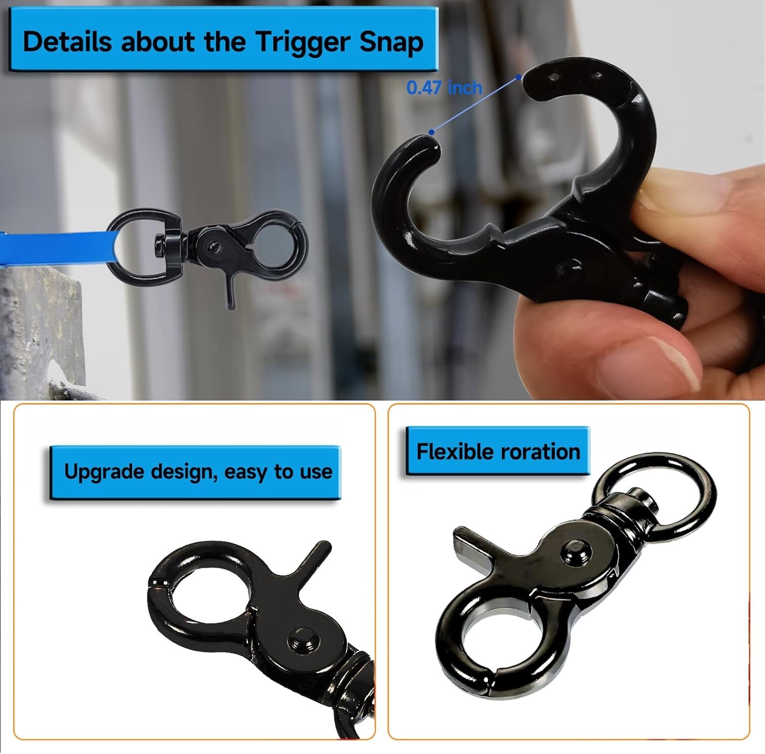 20PCS Trigger Snap Hooks 2.32” x 0.82” Zinc Alloy Black Swivel Hooks…