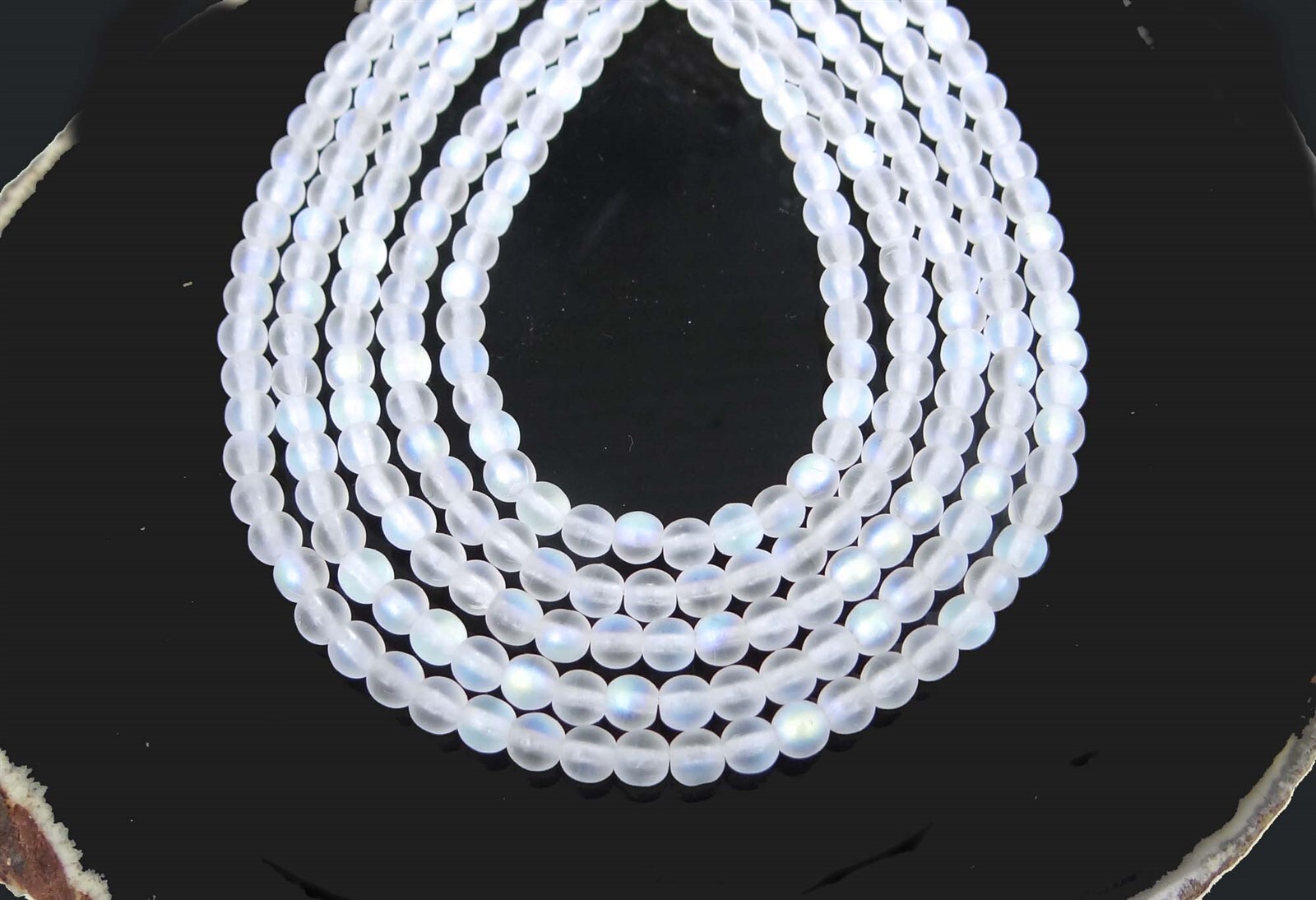 100 Czech Glass Round Beads – Matte AB moonstone: Crystal 4mm