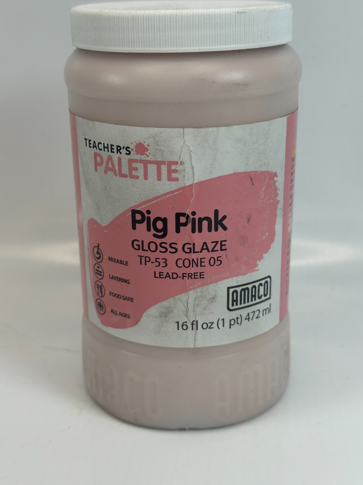Amaco 36613P Teachers Palette Gloss Glaze – “Pig Pink” 16 fl.oz. Sealed Top
