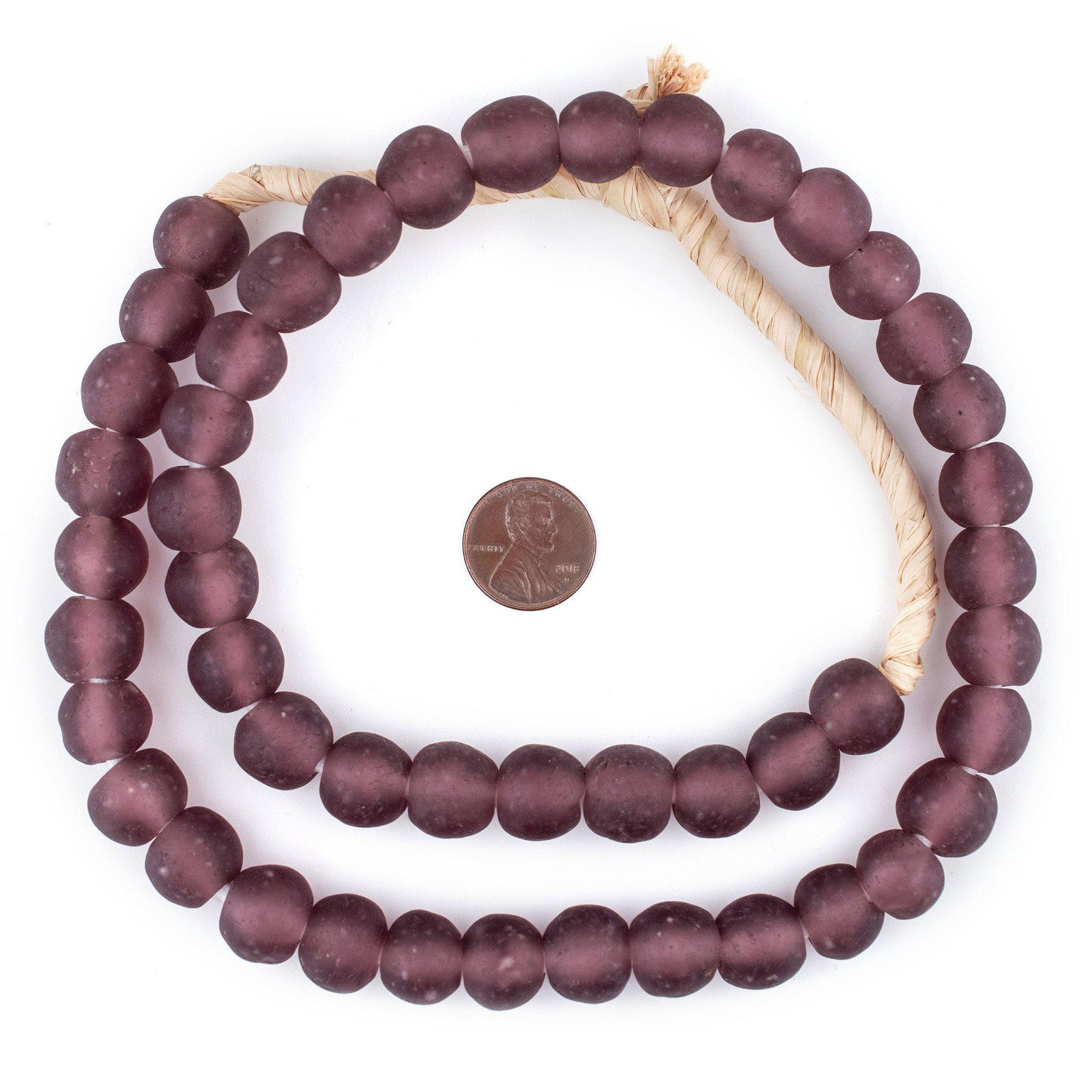 Purple Recycled Glass Beads 14mm Ghana African Sea Glass Round Large Hole