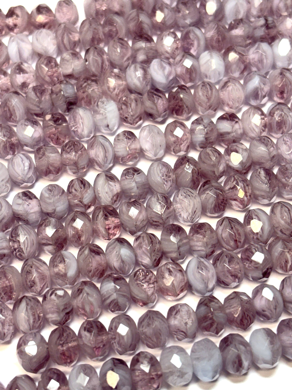 25 beads – 8x6mm Purple and Clear Blend Czech Fire polished Rondelle beads