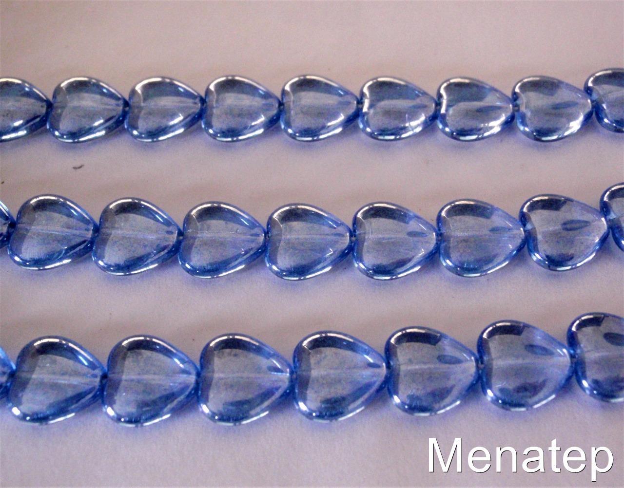 25 10x10mm Czech Glass Heart Beads: Luster – Medium Sapphire