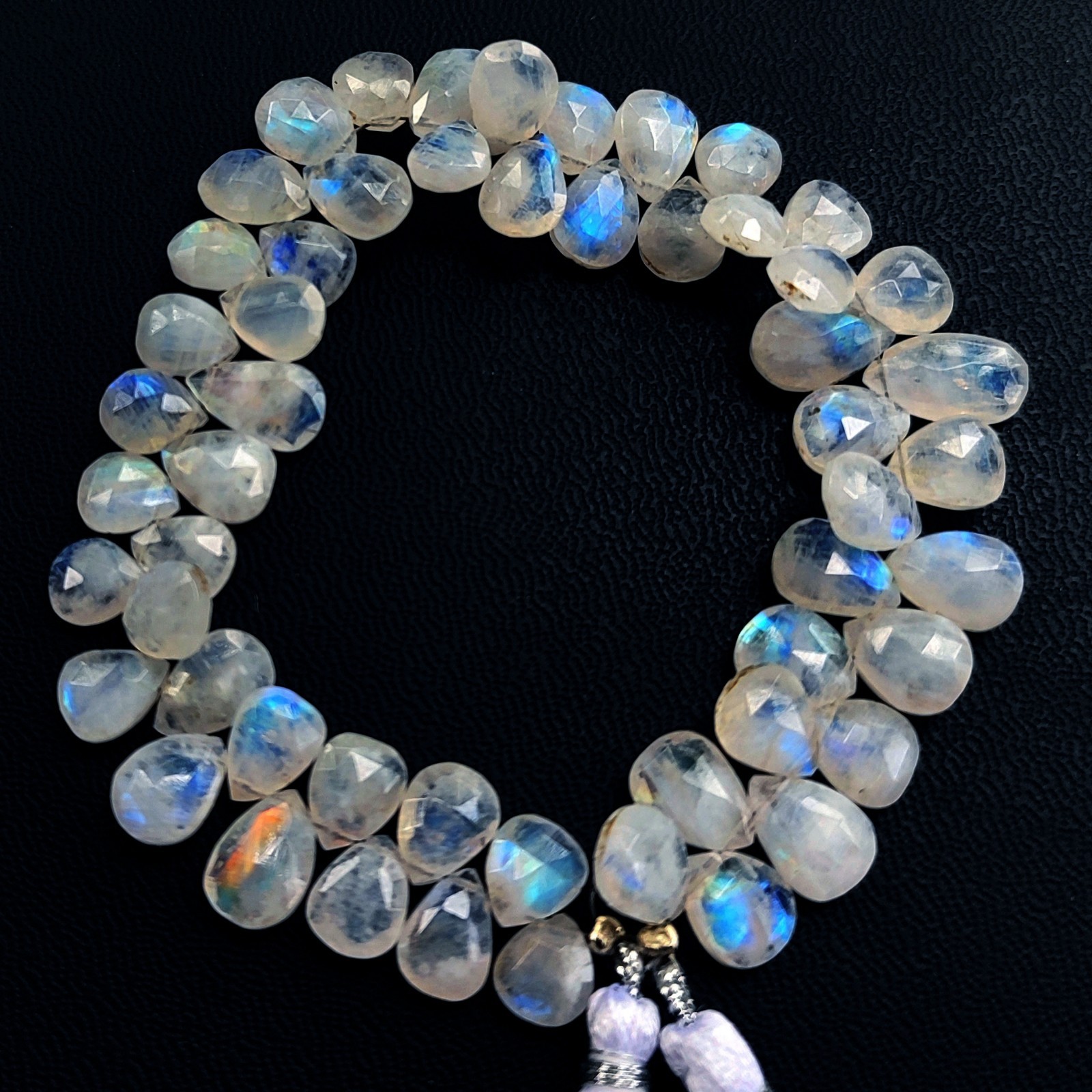 Natural Rainbow Fire Moonstone 9×7 to 10×7 mm Faceted Pear Shape Beads 8″ Strand