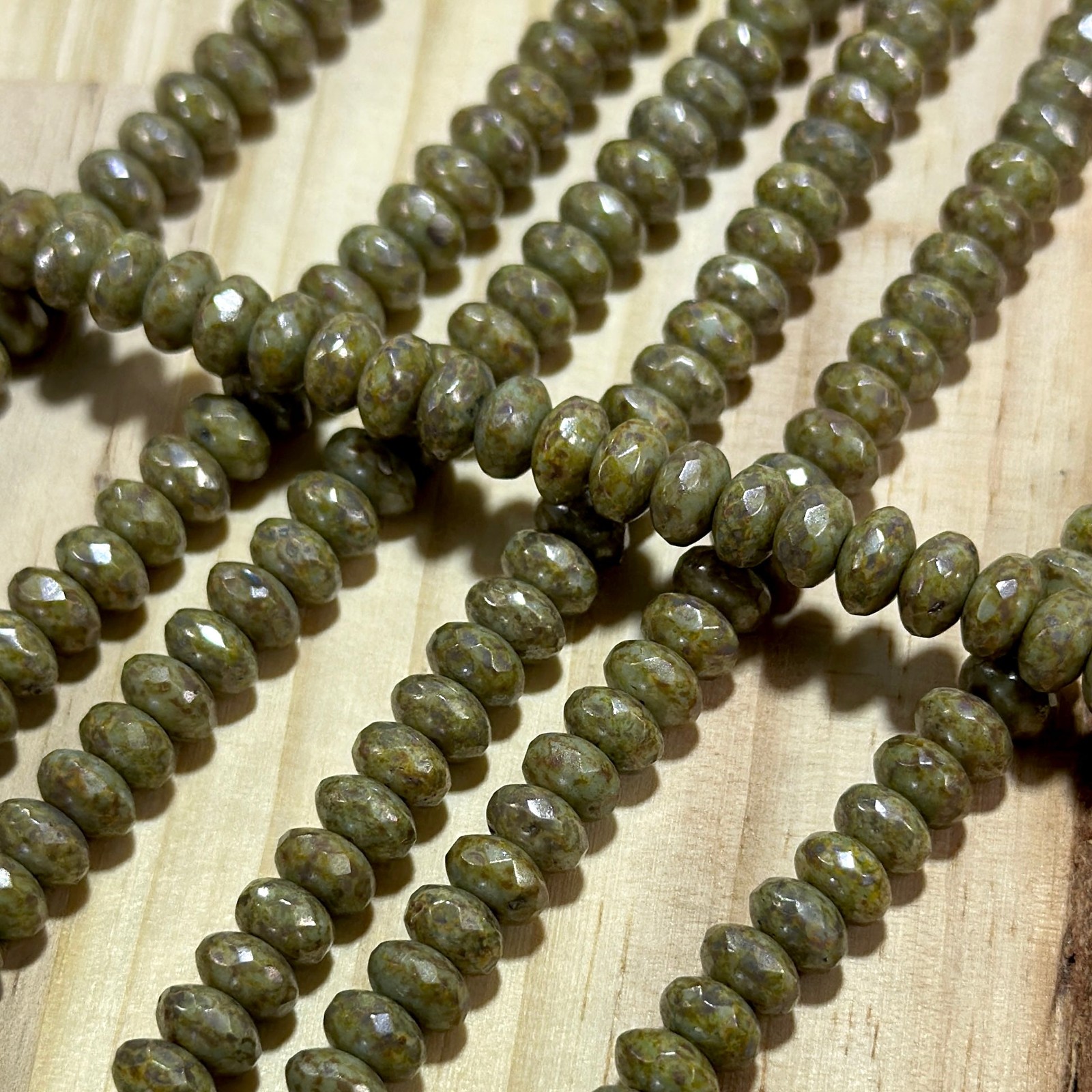 Czech Glass Rondelle Spacer Beads 4x7mm Green Patina tire/donut beads 42pcs J810