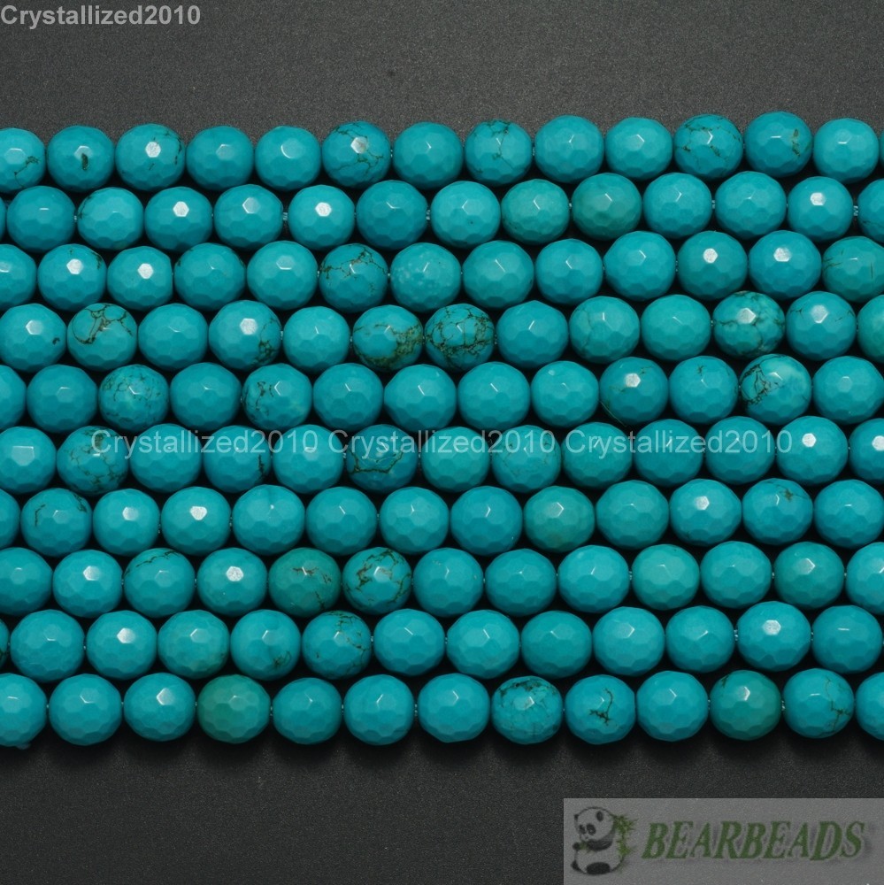 Natural Turquoise Gemstone Faceted Round Beads 2mm 3mm 4mm 6mm 8mm 10mm 16″