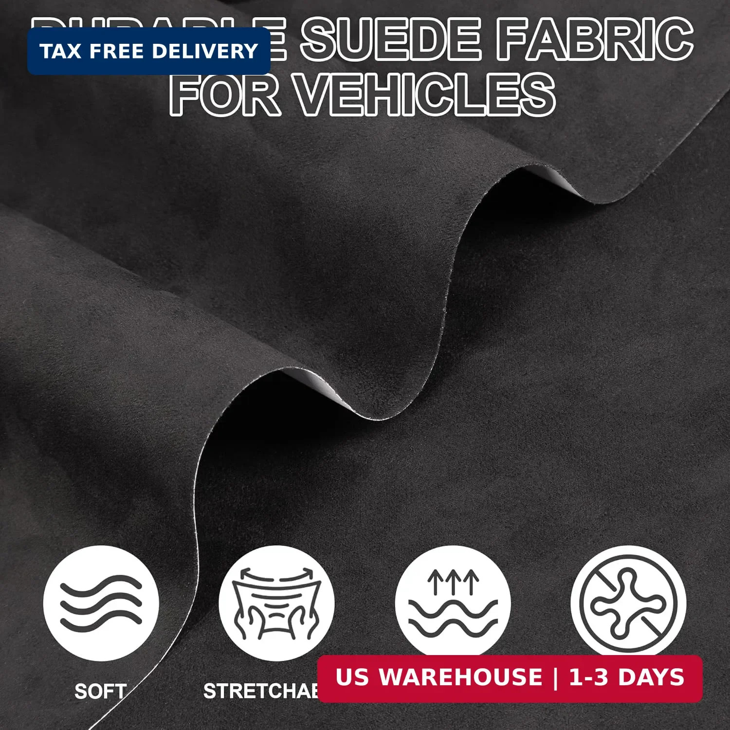 Arespark Black Suede Fabric Wrap, Self-Adhesive Car Interior Sticker, Stretchabl