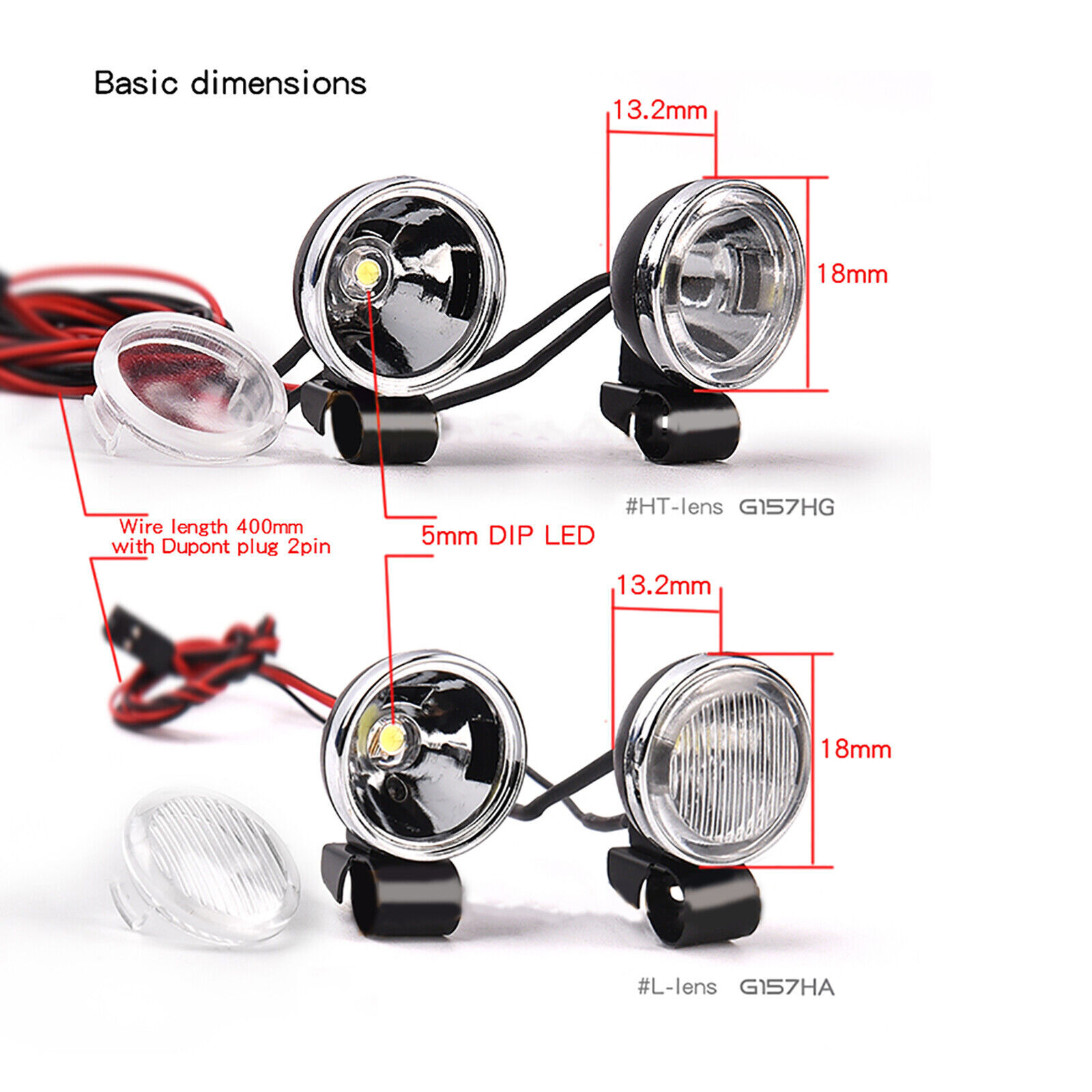 18mm Retro Round Spotlight Headlight Kit G157H for GRC1/10 T4 SCX10RC Model Cars