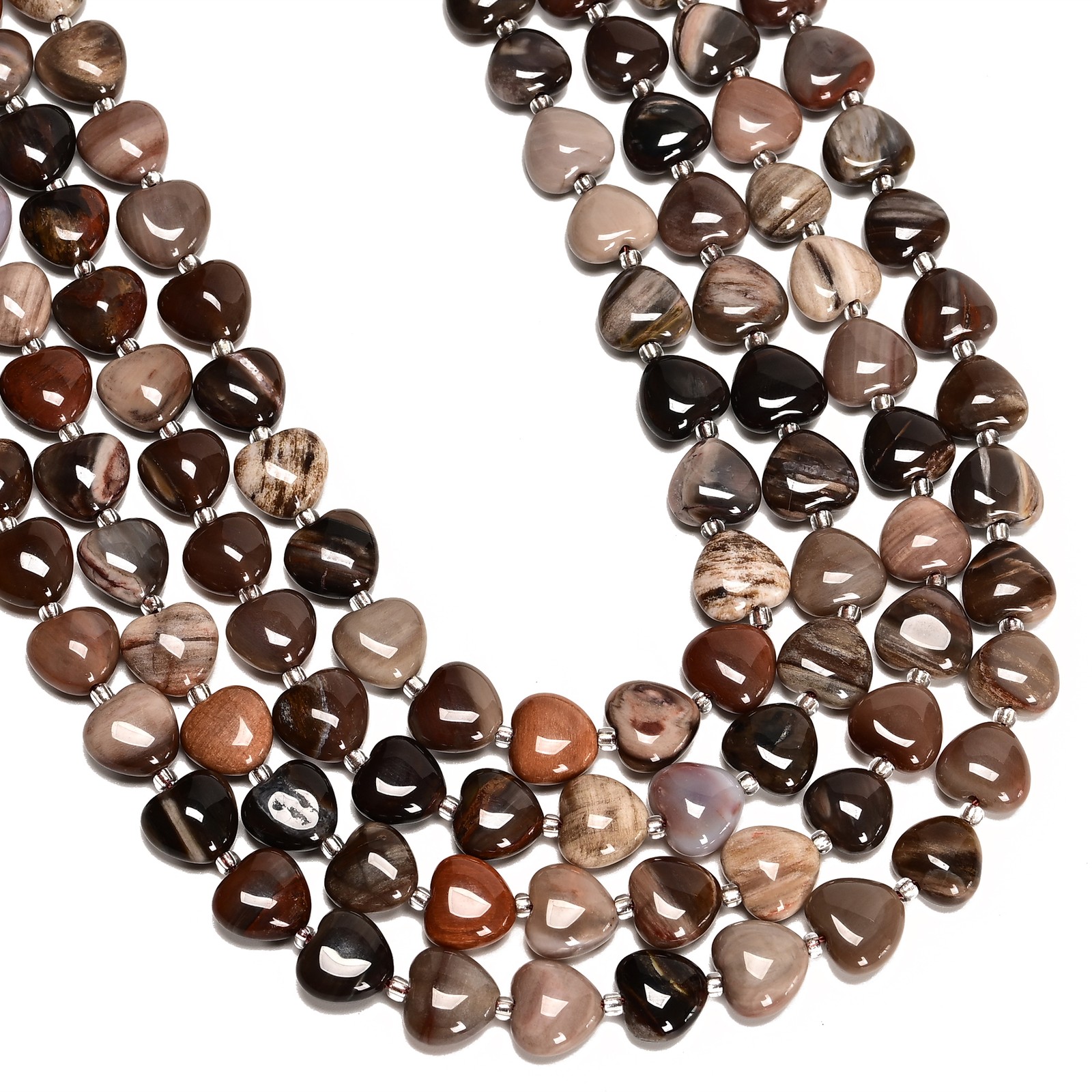 Natural Petrified Wood Heart Shape Beads Size 12mm 15.5” Strand (12mm)