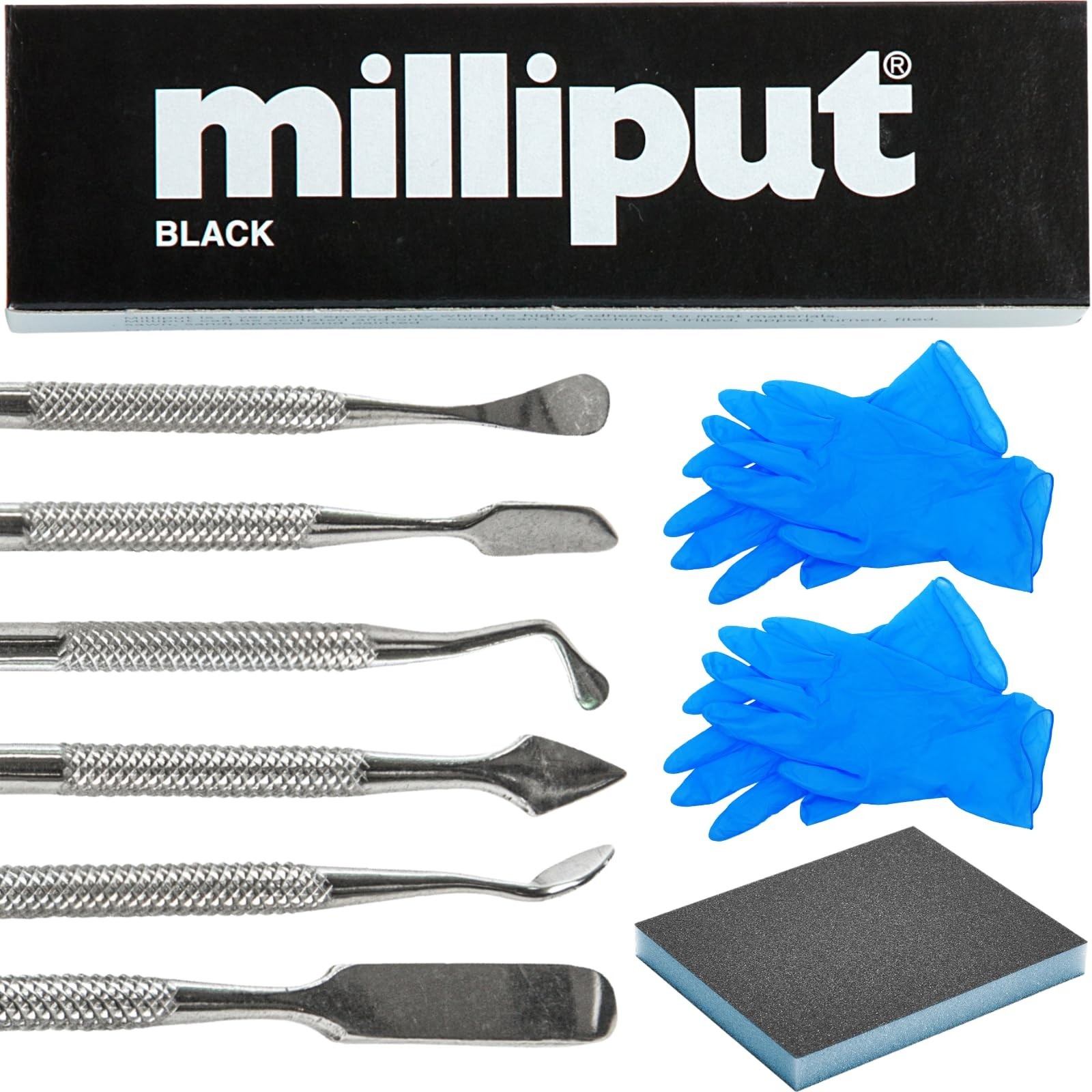 Milliput Epoxy Putty 10 Piece Set, Black Version – with Sculpting Tools, Sand…
