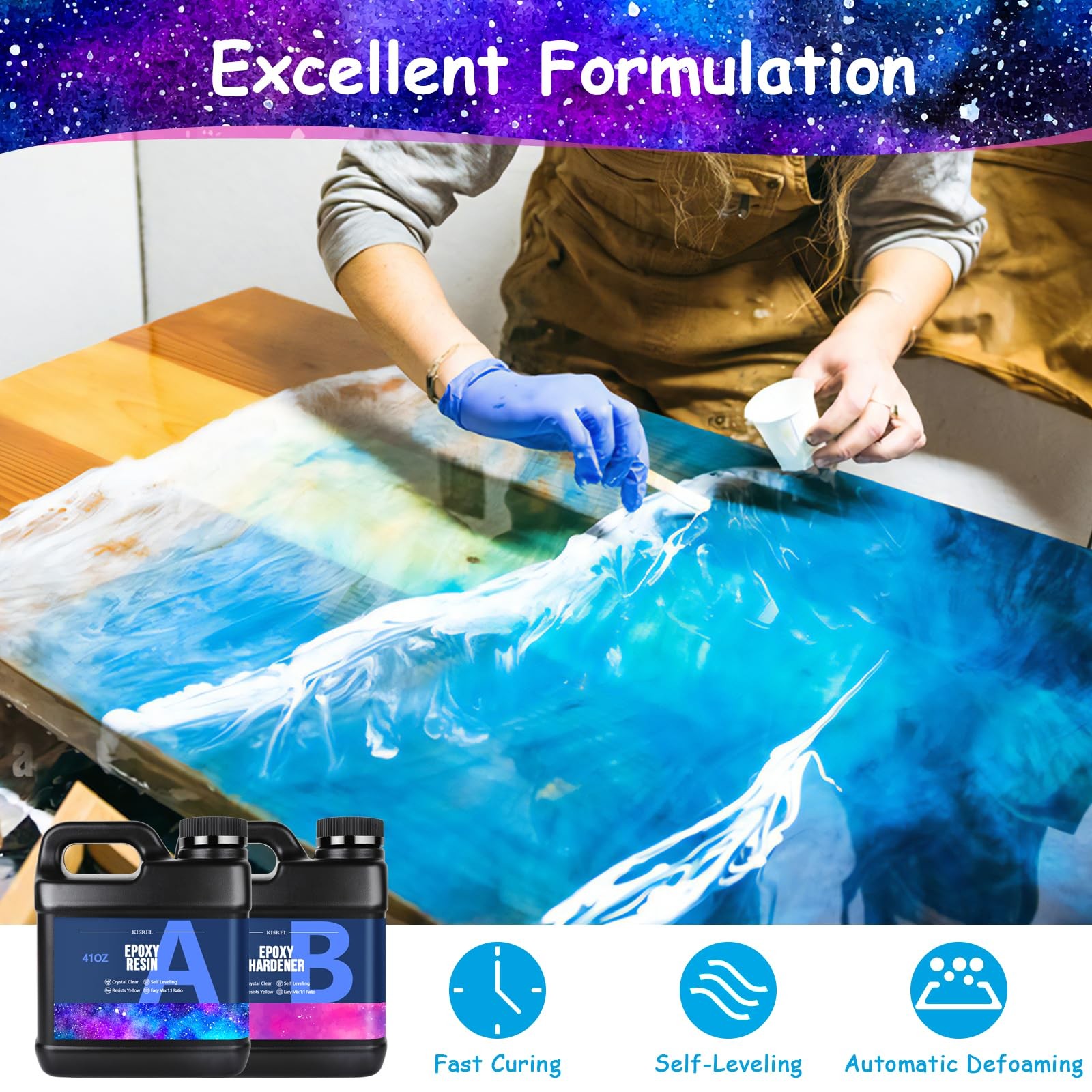 Clear Epoxy Resin Kit 82oz 41oz x2 with 15 Pigments 15 Mica Colors for Art