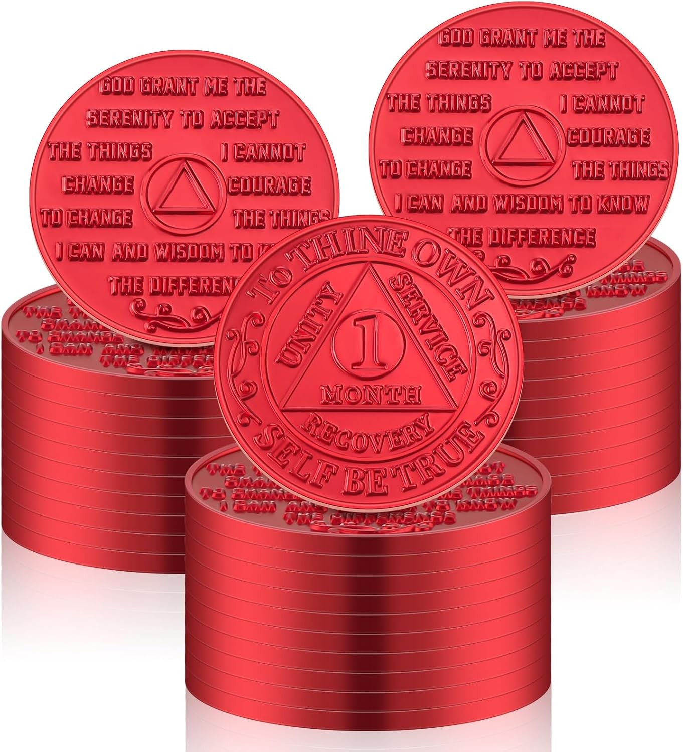 30 Pcs Recovery 1 Month AA Chips and Medallions Bulk Sobriety Red