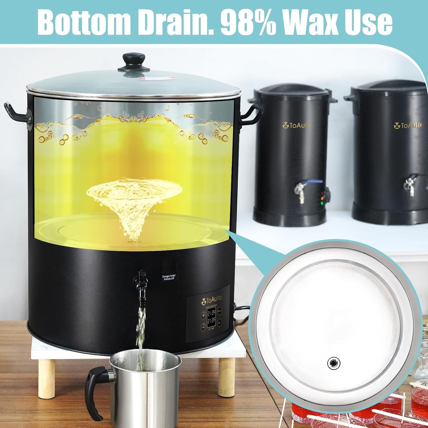 TOAUTO WMFD-30L Commercial Wax Melter 60 lb 30L 1100W 120V Candle Machine Black