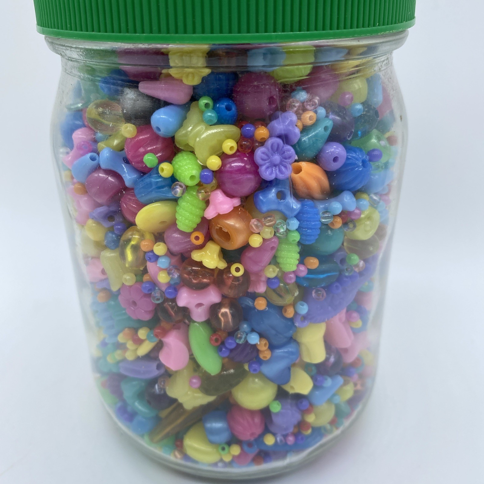 Over 1 1/2 lbs Mystery Bead Jar Mix Vintage to Modern Plastic Jewelry Beads Y2K