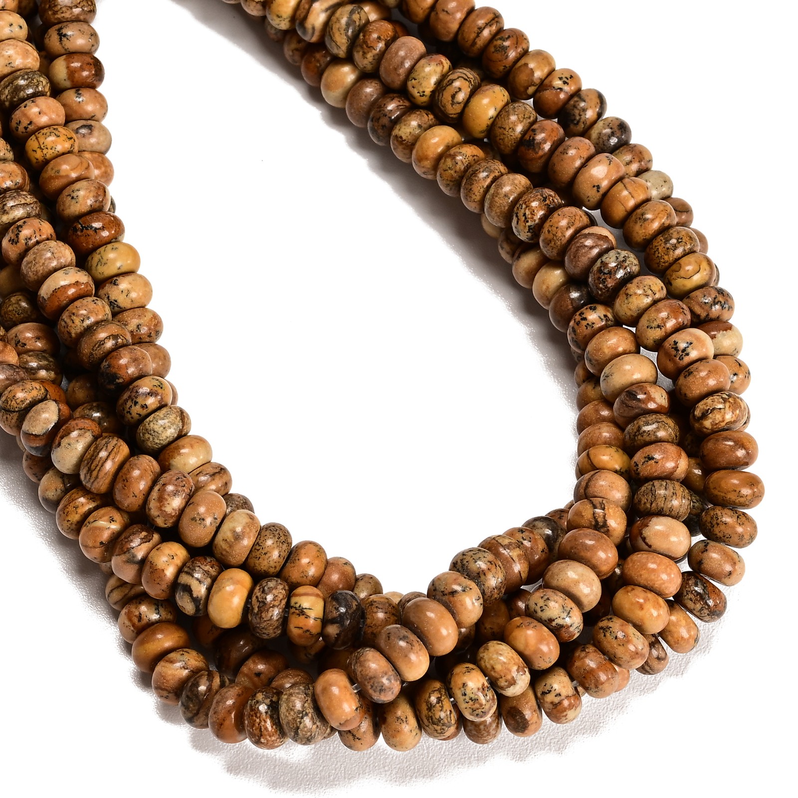 Natural Picture Jasper Smooth Rondelle Beads 4x6mm 5x8mm 6x10mm 15.5″ Strand
