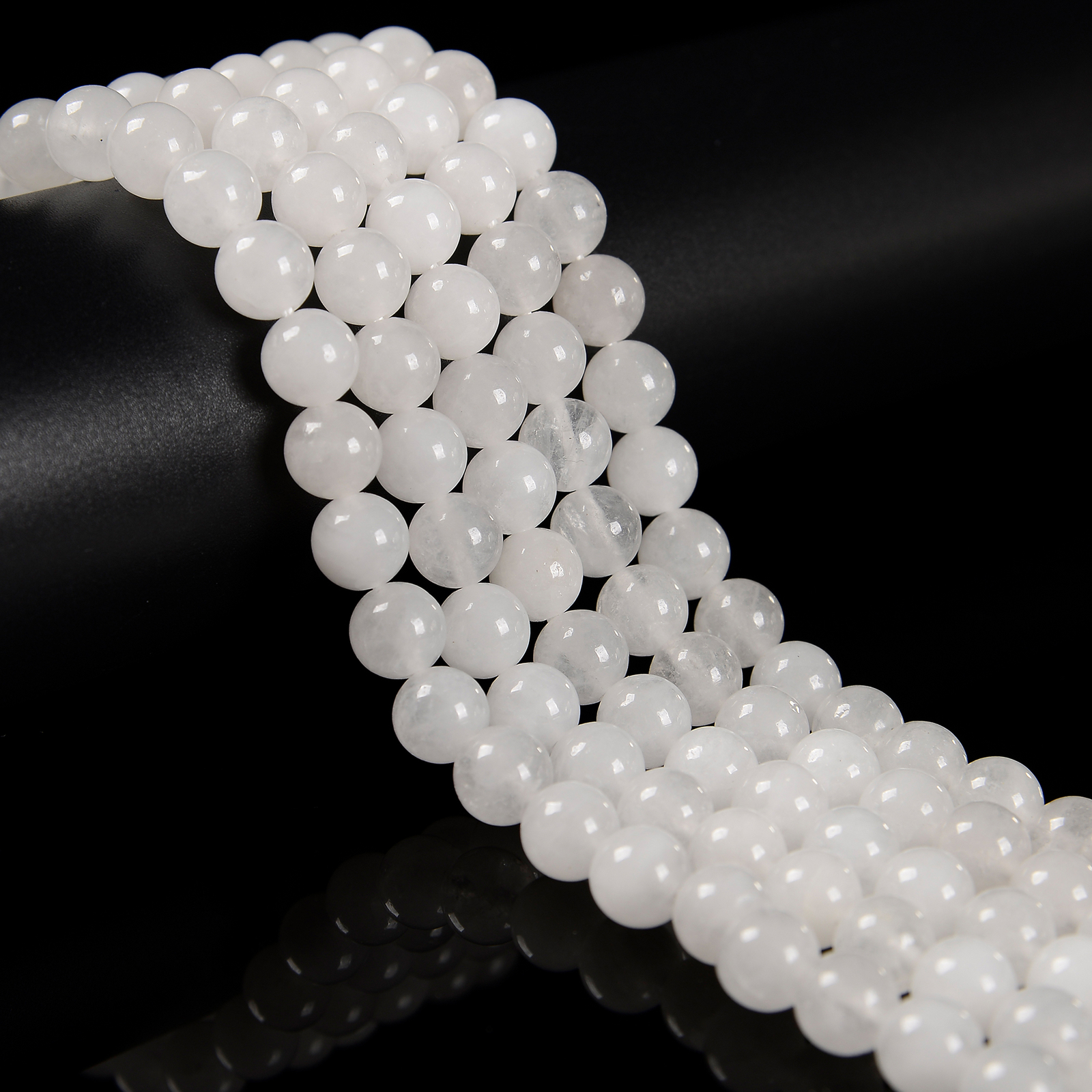 Natural White Jade Smooth Round Beads 4mm 6mm 8mm 10mm 12mm 15.5″ Strand