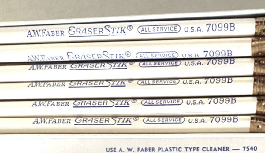 New Old Stock 1 Dozen A.W.FABER-CASTELL 7099B Wood Brush End EraserStick U.S.A