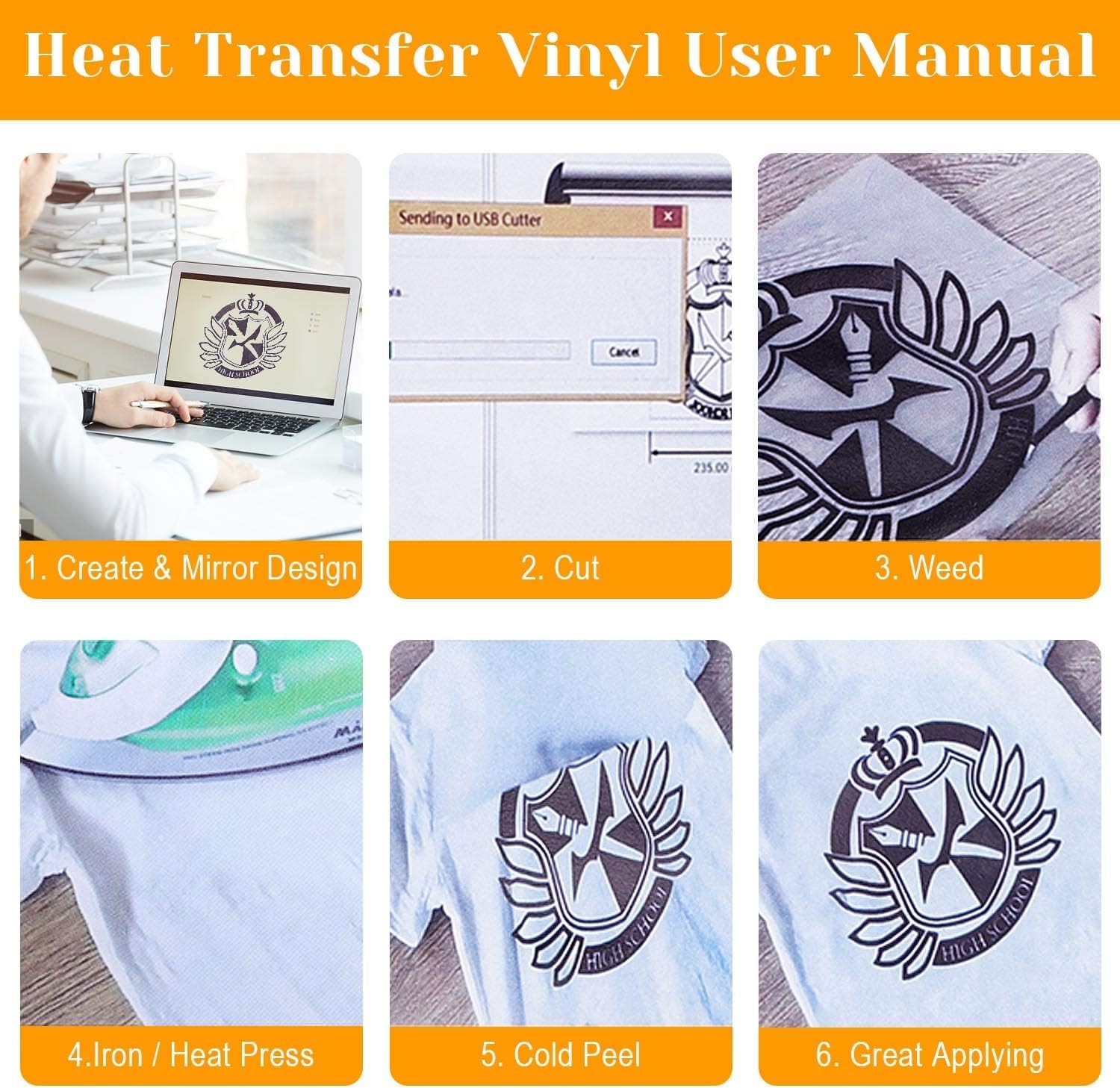 Heat Transfer Vinyl Iron HTV for Shirts T-shirt 12″ x 12-60FT Iron Vinyl Roll