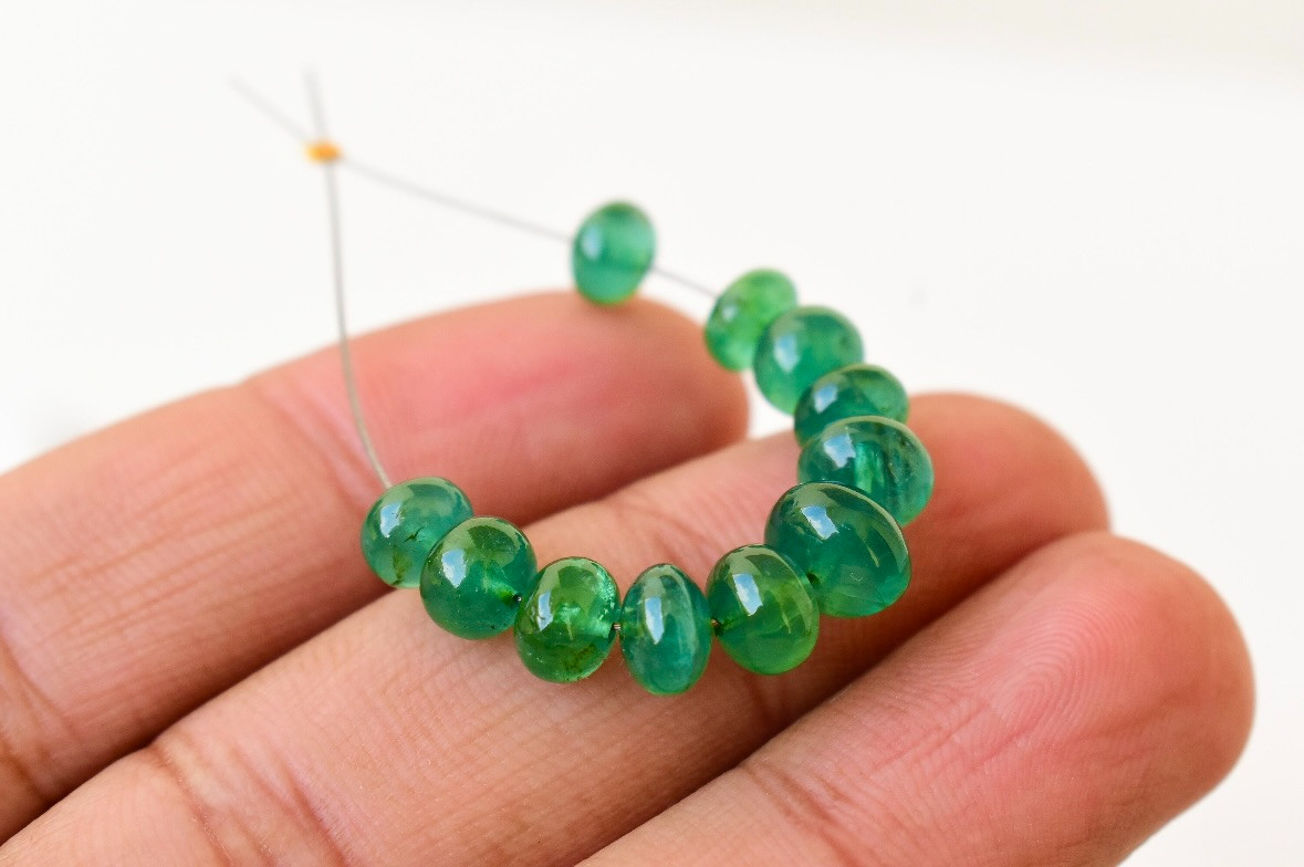 AAA 11 Pcs Natural Premium Fine Zambian Emerald Beads Rondelle Round Beads 6-8mm