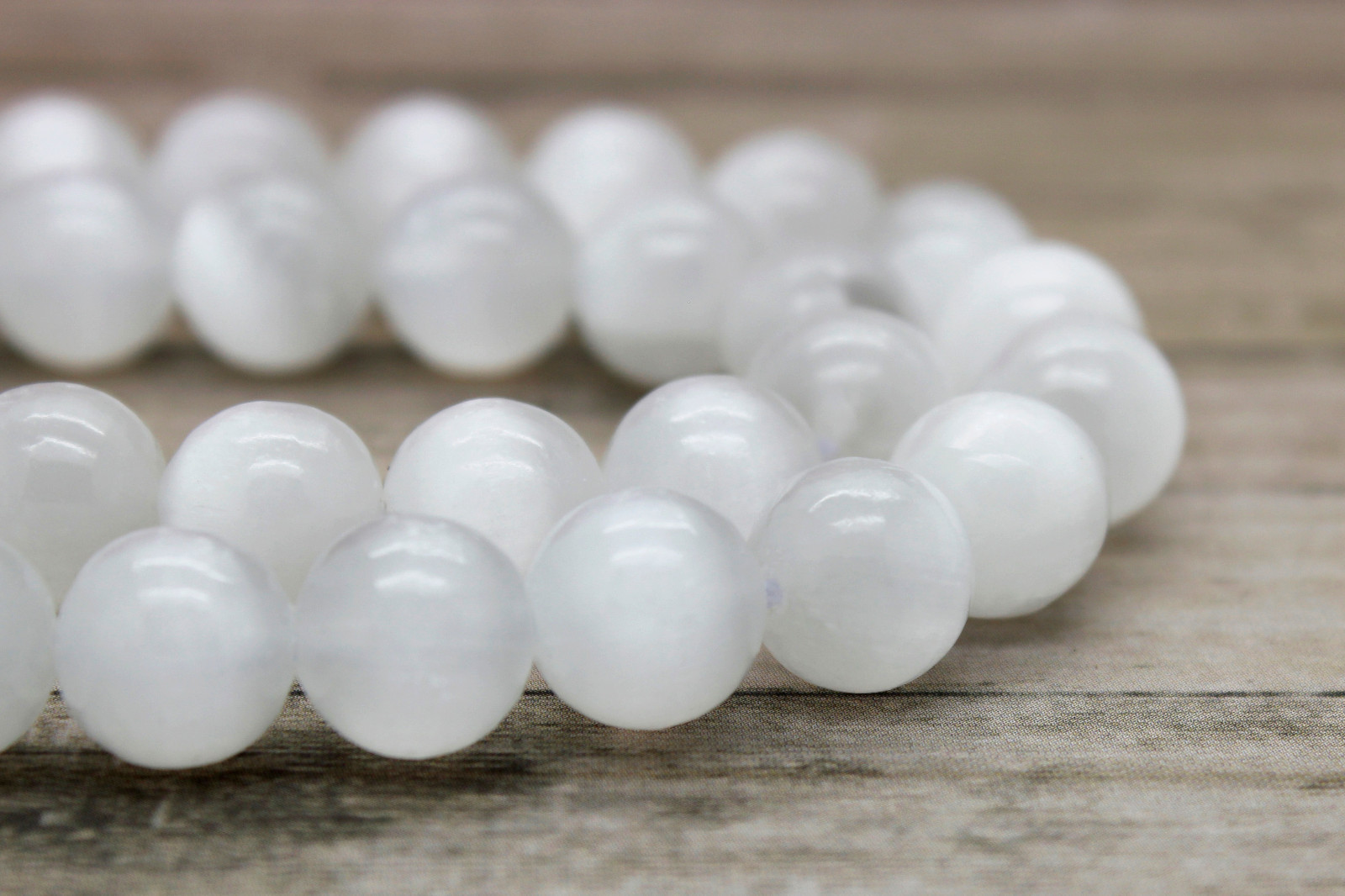 Rare Natural White Cat’s Eye Round Sphere Polished Gemstone Beads 15″
