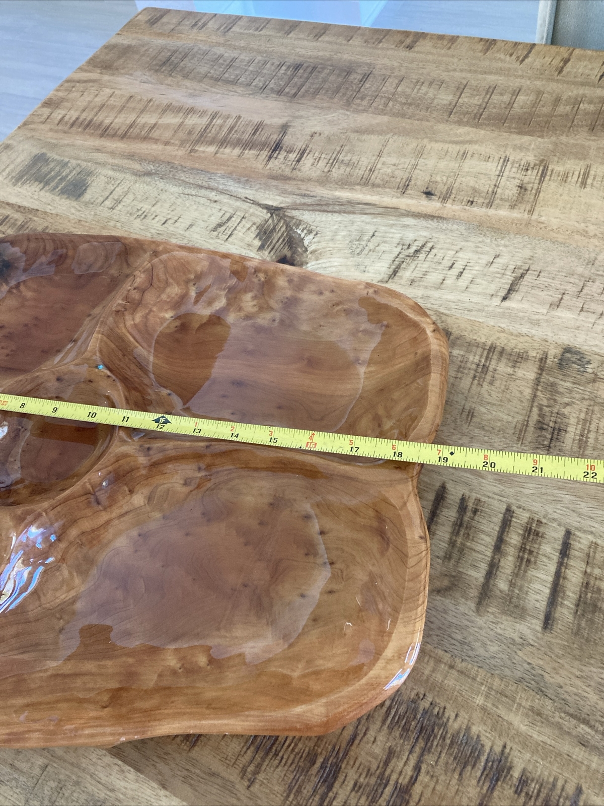 Large 18.5″ HAND MADE Divided LIVE WOOD Serving Tray w/TURQUOISE Accents