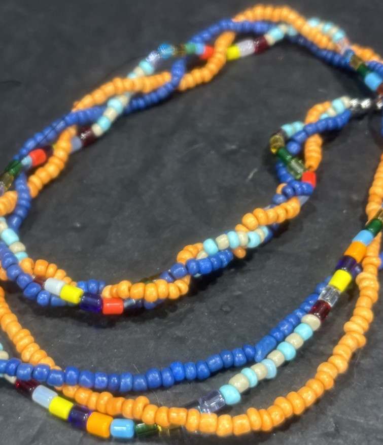 Mini Round Beads Navy Blue Orange Teal Gray Jewelry Making On Strands Great Cond
