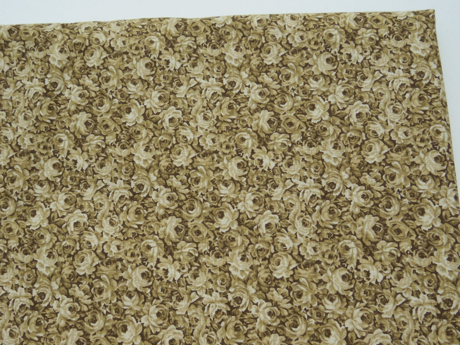 3 Yards X 44″ Browns & Beige With Ivory Fabric With Roses Cotton Quilting Fabric