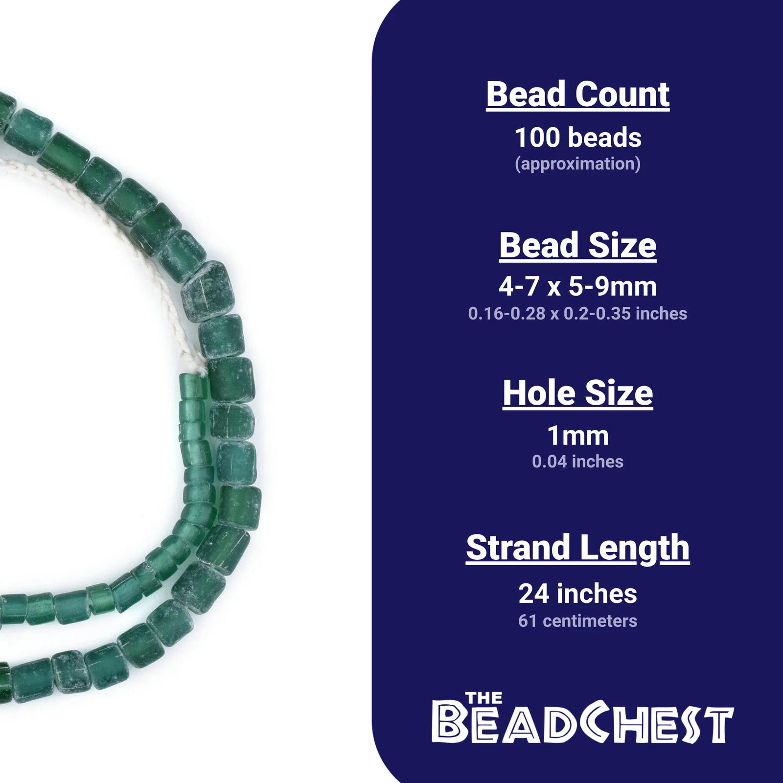 Deep Aqua Java Glass Beads 5-9mm Indonesia Green Cylinder 24 Inch Strand
