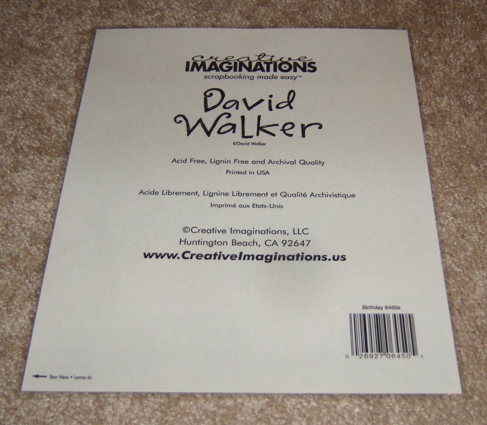 Creative Imaginations 8×10 Sticker Sheet~by David Walker……Happy Birthday.