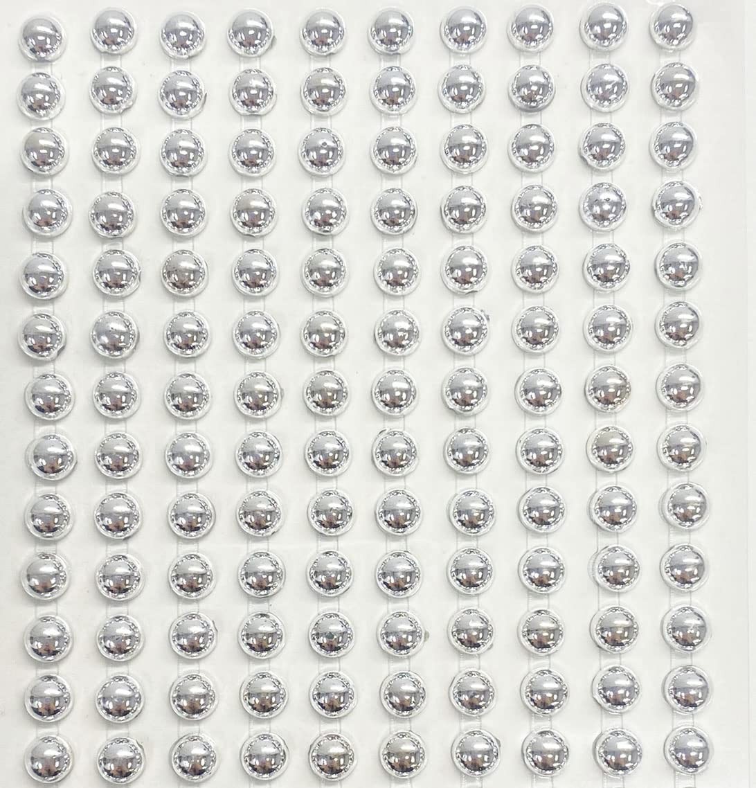 400 Metallic Silver Self Adhesive Pearls 6mm Stick On Craft Beads Decor