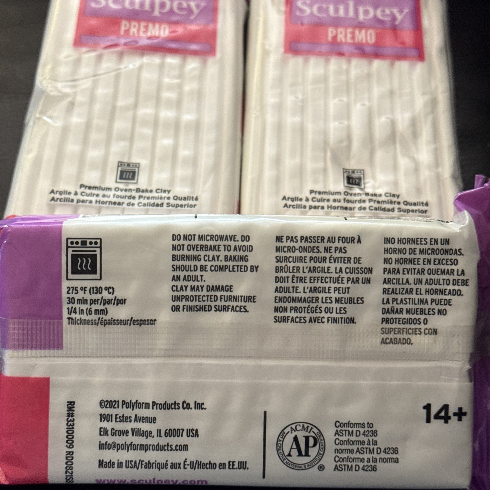 Sculpey Premo Polymer Clay Premium Oven Bake 1lb White 3 Pack