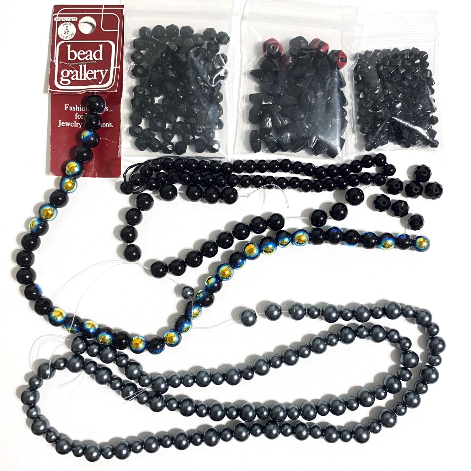 Glass Beads Jewelry Making Jet Aurora Borealis Black Faceted Smooth Mixed Lot