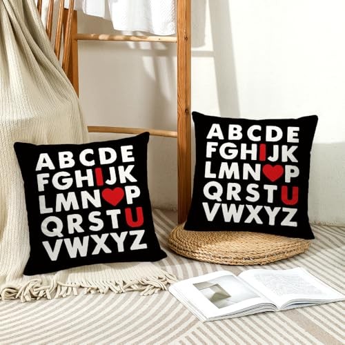 Valentine Pillow Covers 18 x 18 Inch ABC I 18″ x 18″ (Pack of 2) Black White